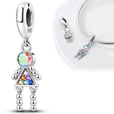 Charms Plata Creative Colored Zircon Little Girl Beads Fit Original Bracelets Charms For Women Jewelry Diy Making Gifts