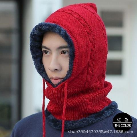 Winter Hat Men's Cold-proof Cycling Hat Fleece Warm Knitted Hat Wool Hat Scarf One-piece Sweater Ear Hat Women