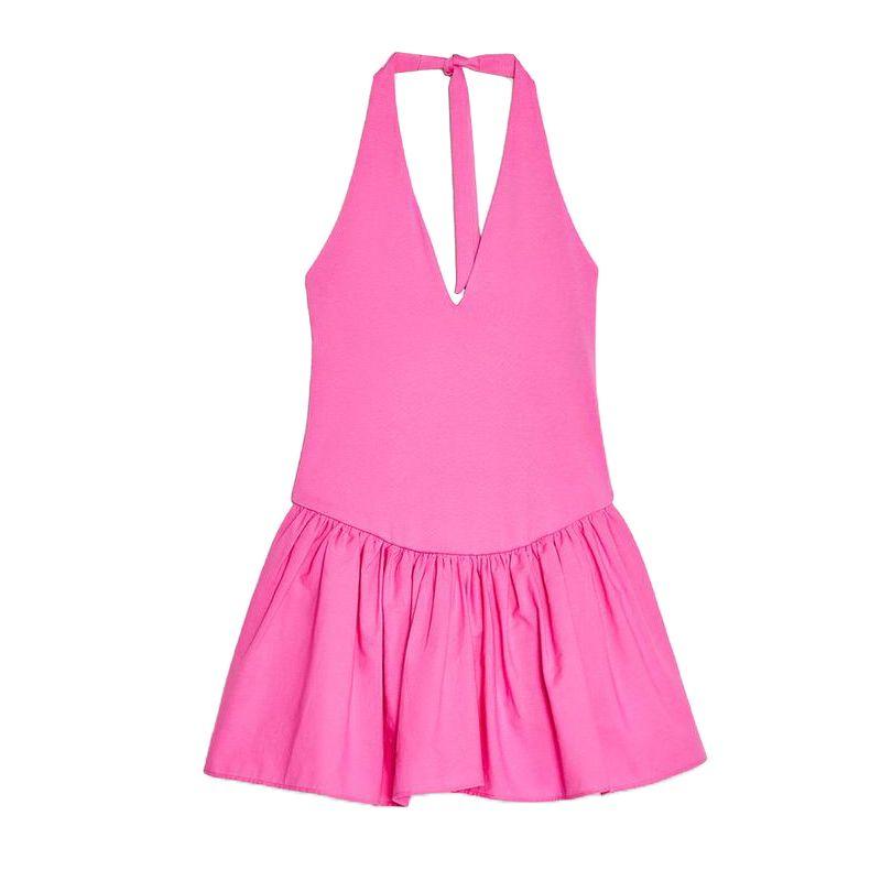 Spring and Summer New Women's Clothing French Open Back Design Bowknot Decoration Hanging Collar Patchwork Dress 0085338