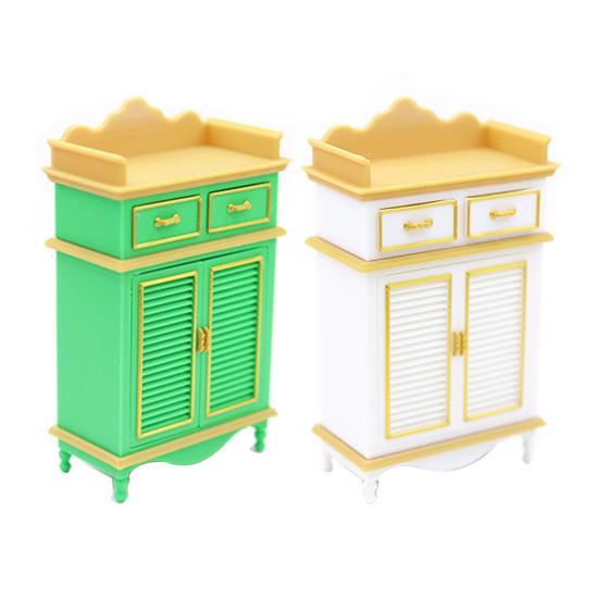 1: 12 Scale Miniature Shoe Cabinet Model with Doors And 2 Drawers Mini Dollhouse Furniture Accessory for DIY Micro Landscape Pretend Play Props