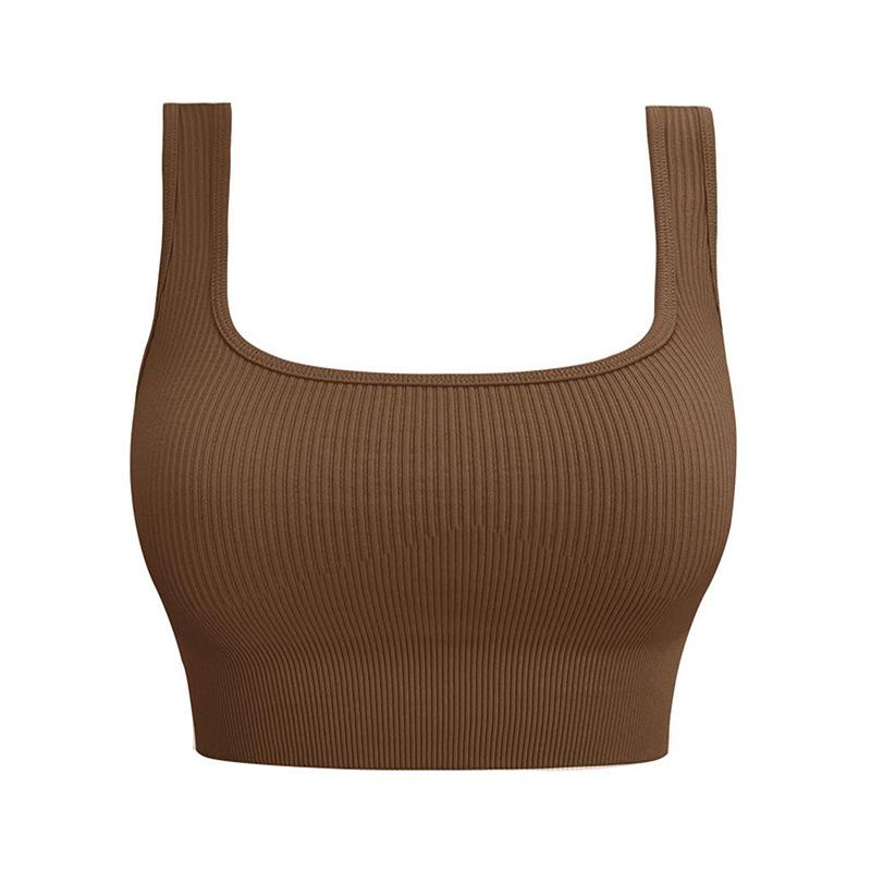 Women s Sexy Shock-Absorbing Yoga Sports Bra with Ribbed Back Small коричневый