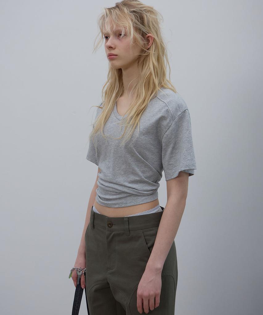 LCDC™ Back Slit V-Neck Top (Melange Gray)