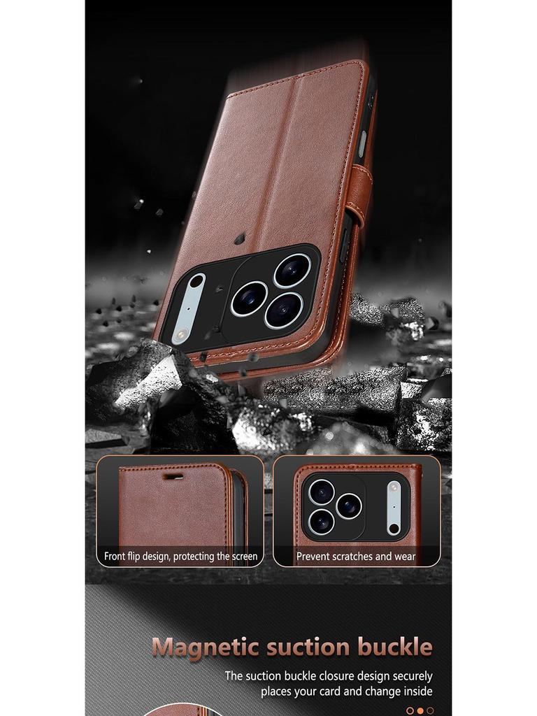 Flipové pouzdro na peněženku z TPU kůže s ovčí kůží pro iPhone 17 Pro Max s magnetickým zapínáním