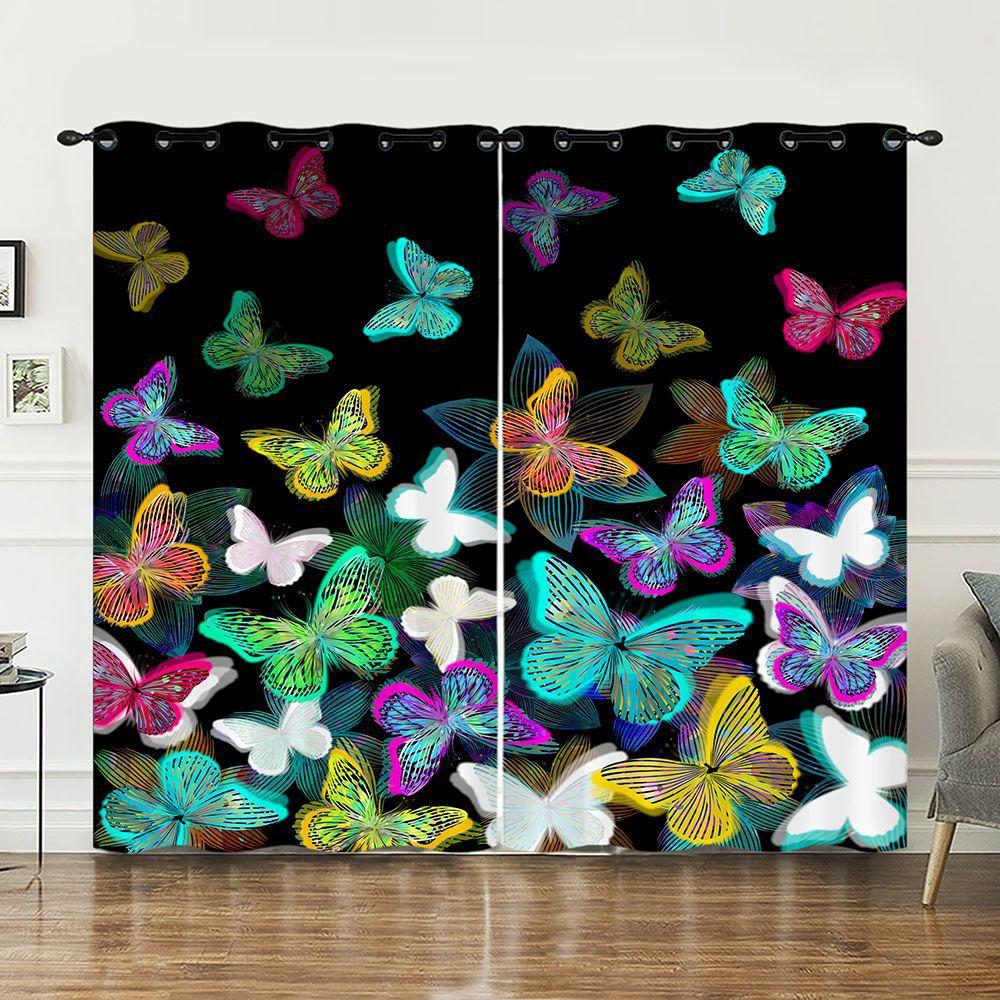 Curtain Butterfly 3D Sunshade Digital Printing Curtain Bedroom Blackout No Punching Curtain