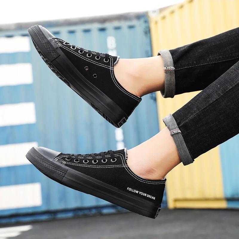 Jarní Podzimní Prodyšné Černé Plátěné Boty pro Muže Módní Tenisky Ležérní Ploché Šněrovací Vulkanizované Boty Luxusní Tenis Masculino