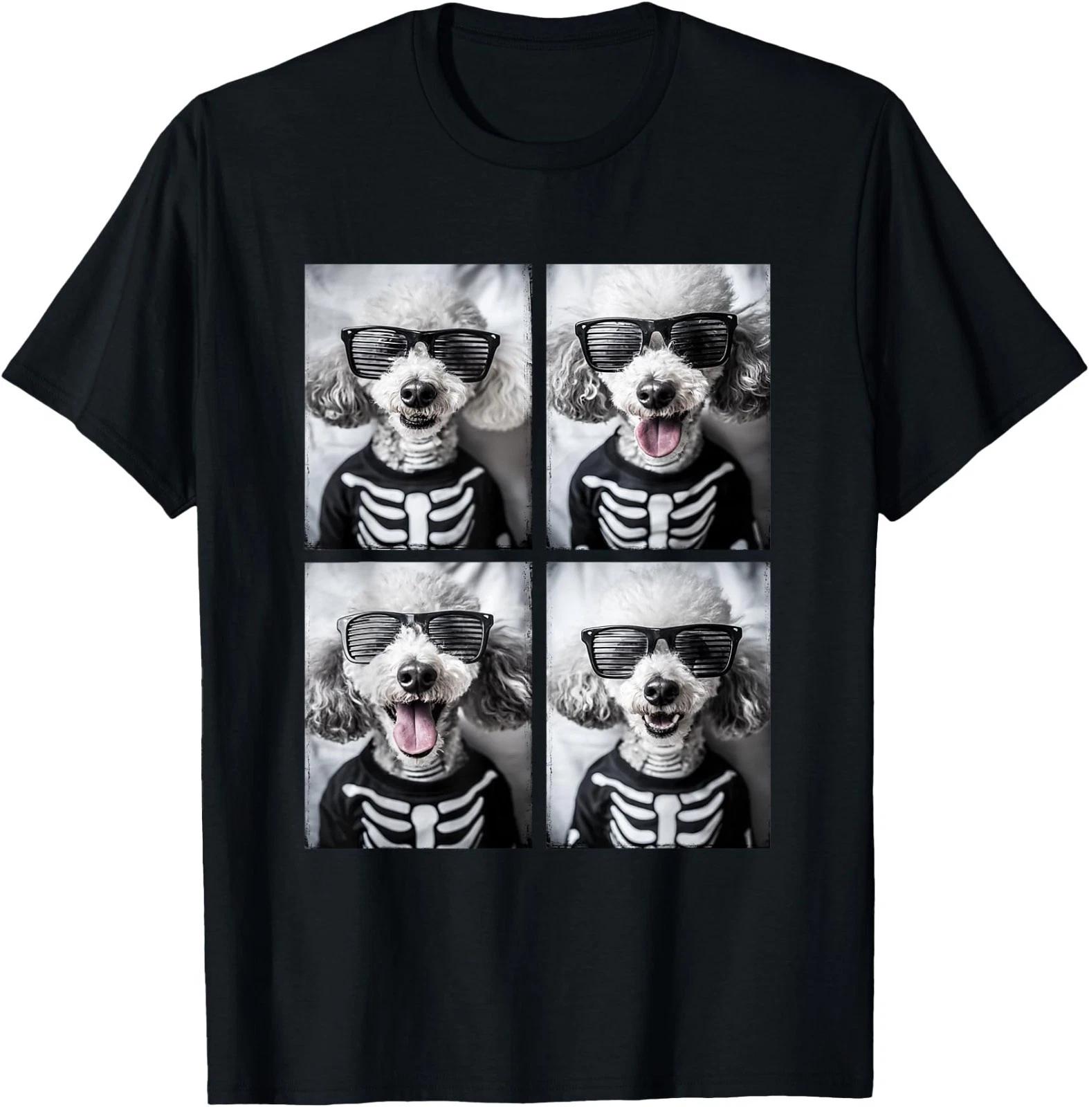 Cute Poodles with Sunglasses Halloween Skeleton Costume T-Shirt L