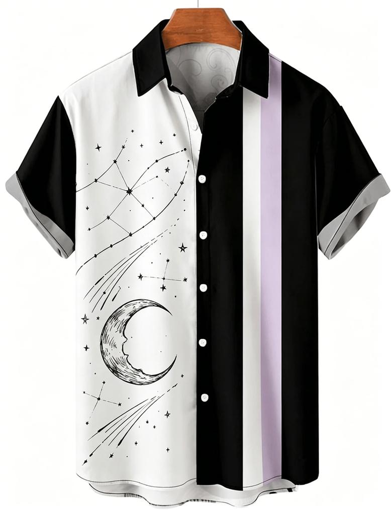 Gothic Cross Floral Print Short Sleeve Shirt, Trendy Casual Button-Up Top