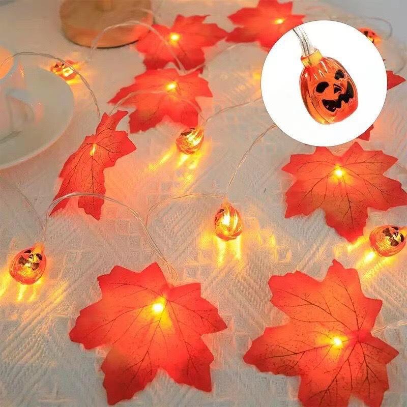 LED Halloween Maple Leaf & Pumpkin String Lights, Outdoor Festival & Christmas Decoration Fairy Lights