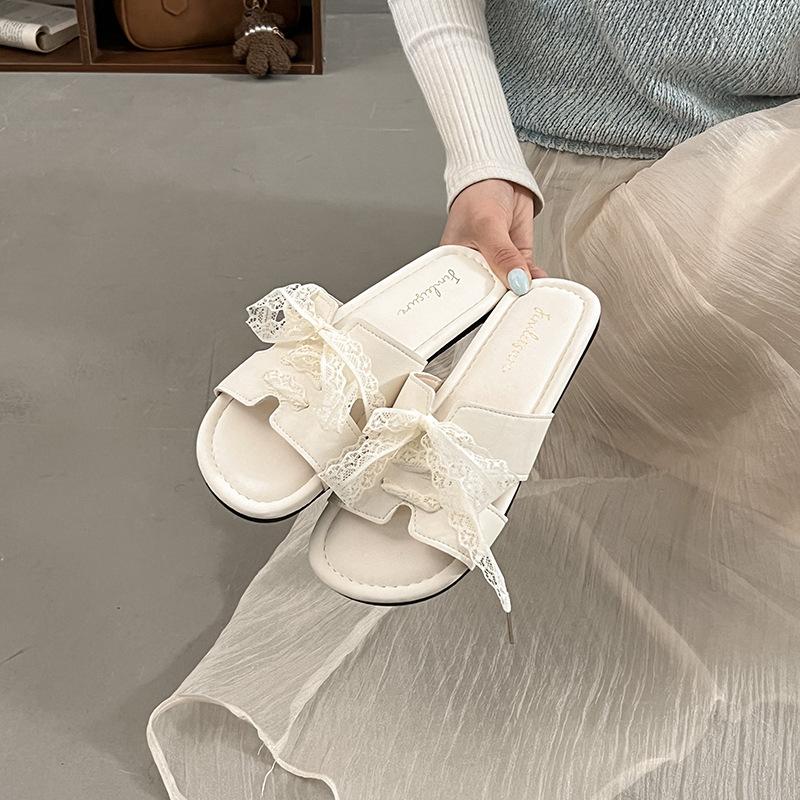 

Korean version of versatile retro casual one-word drag women 2025 spring new fashion lazy slippers flat bottom cool slippers 35 бежевый