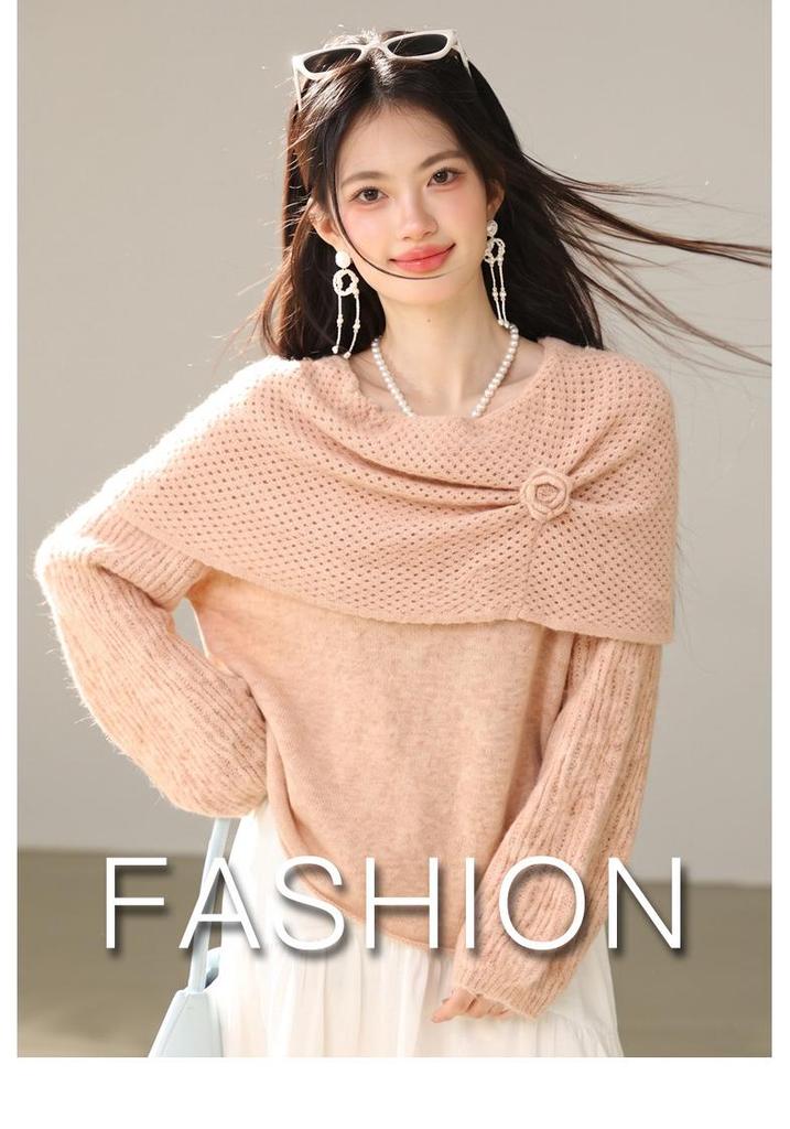 2026 Autumn Women's Wool Shawl Sweater: New Year Hollow Knit