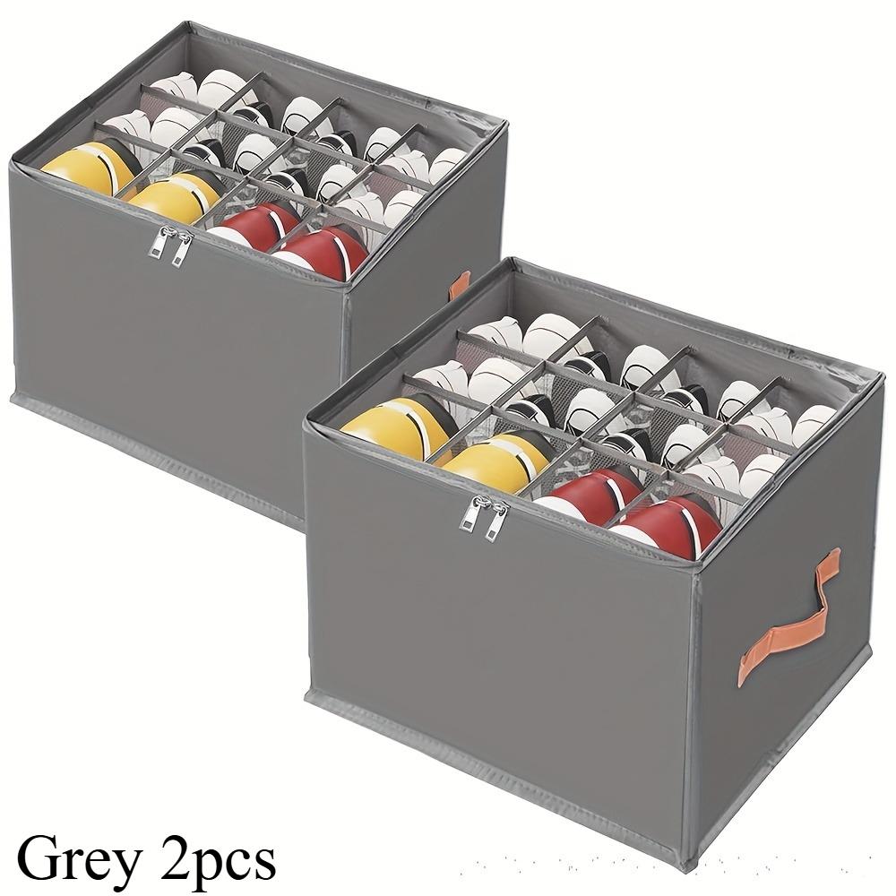 2PC Shoe Organizer 12grids Foldable Oxford Shoe Organizer with Lid Cabinet Organizers Slipper Sneaker Storage Shoe Box Dustproof