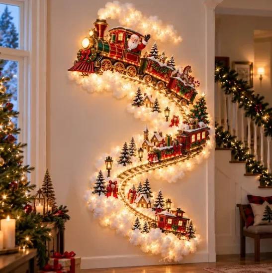 Kerst Wandlamp Gloeiende Kerst Deurscène Wanddecoratie Kerstman Slee Rendieren Hangdecoratie voor Magisch Paden Feest