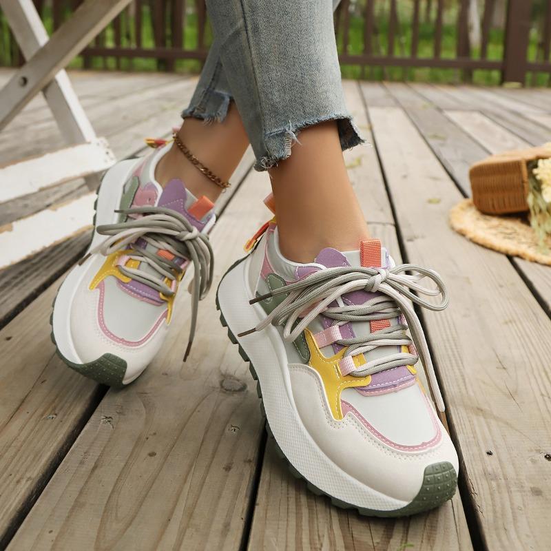 Multicolor Plus Size Sneaker Comfort Round Toe Lace-Up Platform Non-Slip Low-Top Single 35