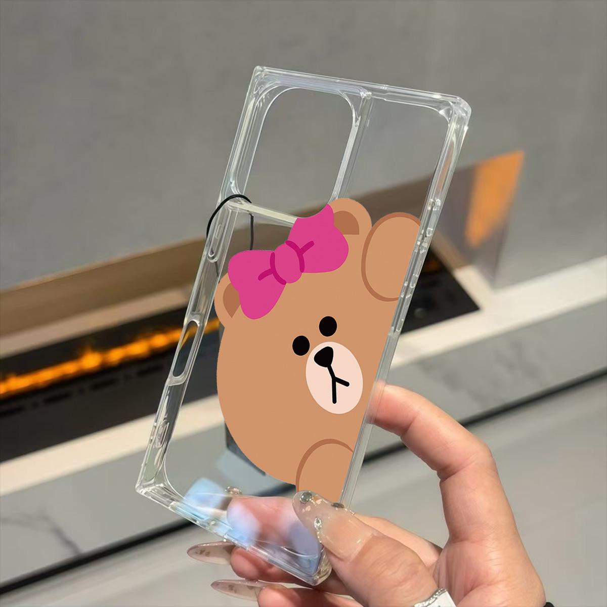 

Clear Square Back Tube Case Protection For iPhone 16 ProMax 15 Plus 14 Pro Max 13 11 12 Anti-Oxygen,Bow-tied Brown Pattern Casing iphone 11 ProMax