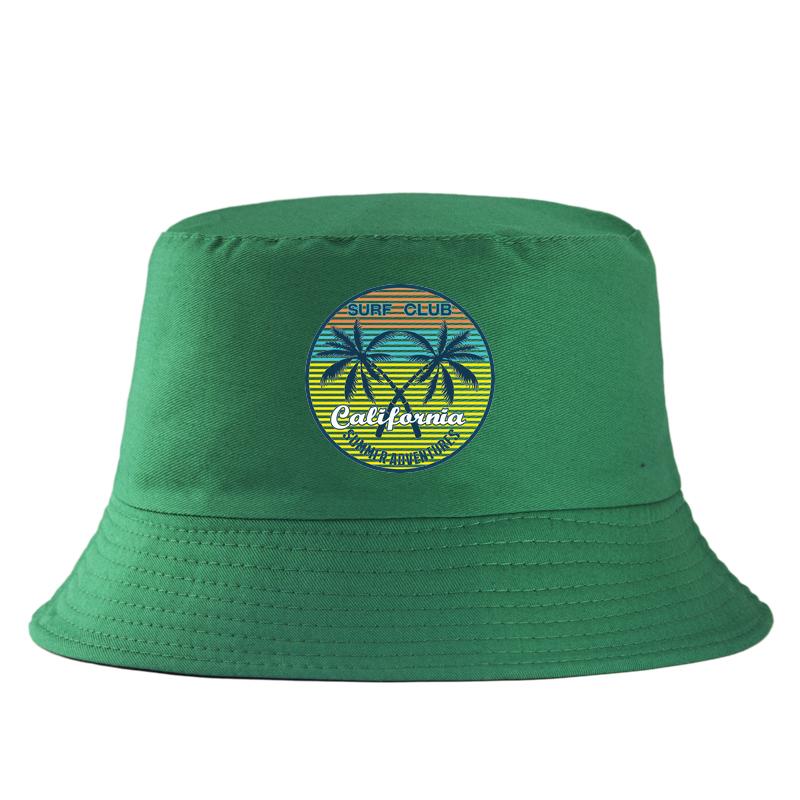 Sommer Abenteuer Surf Club Fischerhut Tropischer Palmenprint Sonnenhut Unisex Baumwolle Faltbar Strandhut UV-Schutz Panama