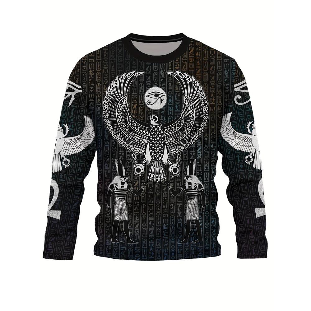 Retro And Fashionable 3D Printed Men's Autumn Thin Round-neck Top, Harajuku Street Fashion Men's Top, Casual And Fashionable