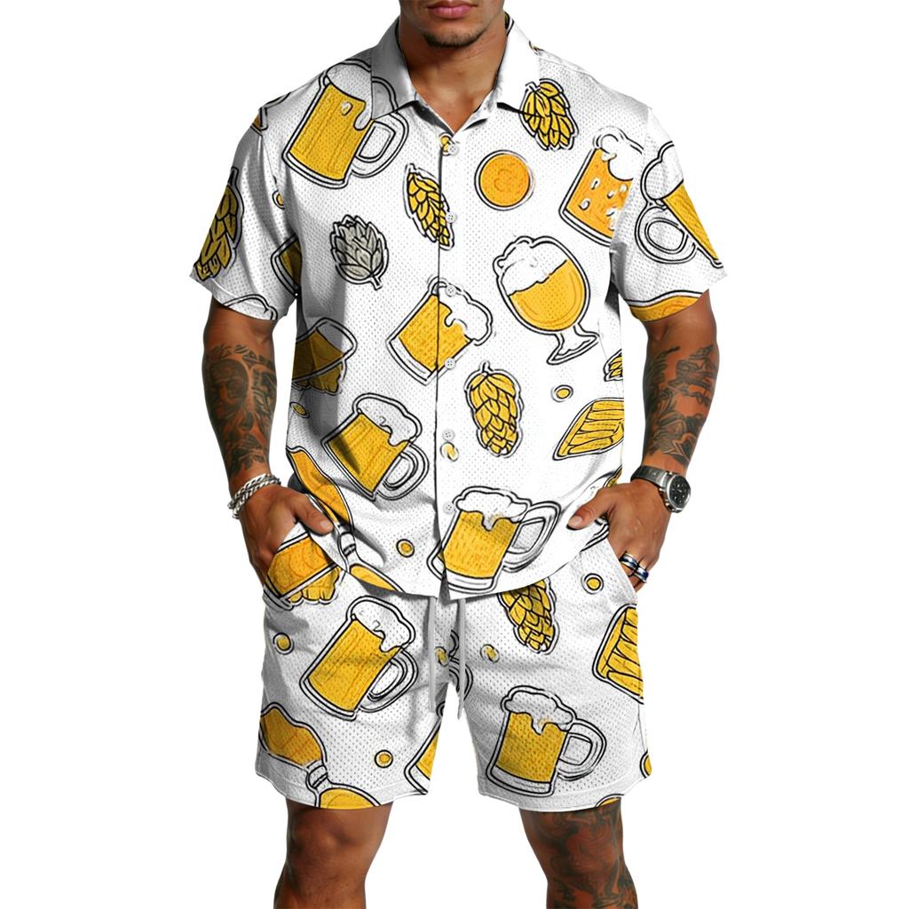 Conjunto Casual de Top Ligero Transpirable Estampado para Hombre y Shorts con Cordón