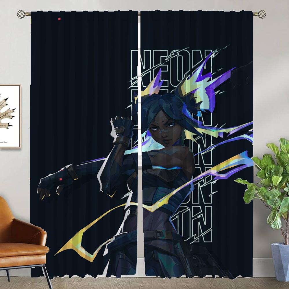 Valorant Window Curtain for Room 2 Panel Curtains Child Room Halloween Decoration Partition Home Interior Curtains Shades Living