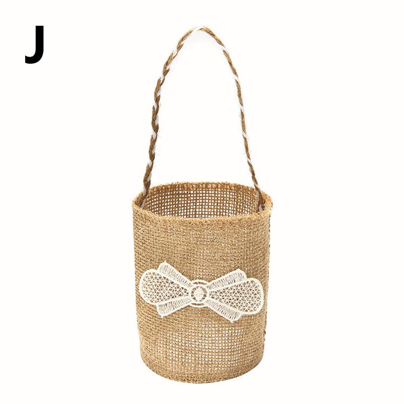 Wedding Lace Burlap Flower Basket Linen Handle Vintage Flower Basket Rustic Wedding Ceremony Lace Satin Flower Basket