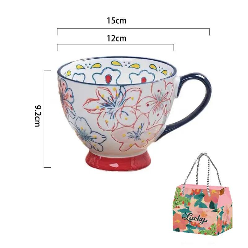 1 bucată 500 ml ceașcă din ceramică pictată manual de capacitate mare, ceașcă cu fulgi de ovăz la microunde, ceașcă din ceramică pentru mic dejun, cutie cadou pentru ziua mamei