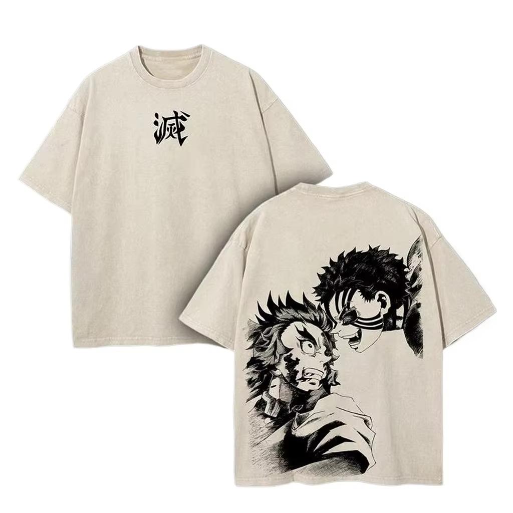 Y2k Demon Slayer Anime Unisex T Shirt Summer 2026 Cotton Loose Streetwear Vintage Wash Graphic Print Short Sleeve Tee Casual Tops XL