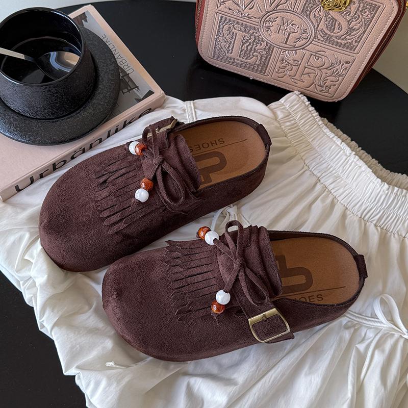 Fashion 2025 Spring-autumn Fashionable One-piece Thick-soled Height-increasing Half-heeled Shoes Women's Retro-style Headband Slippers