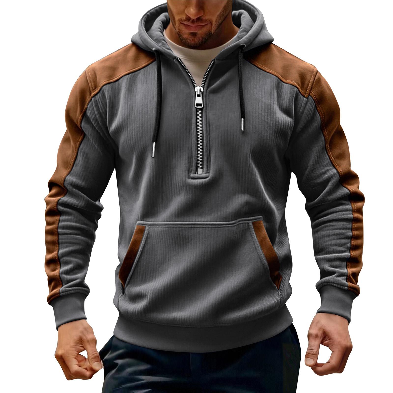 Мужская зимняя толстовка с капюшоном на молнии до середины с цветными блоками повседневная большого размера XXXL 2450₽