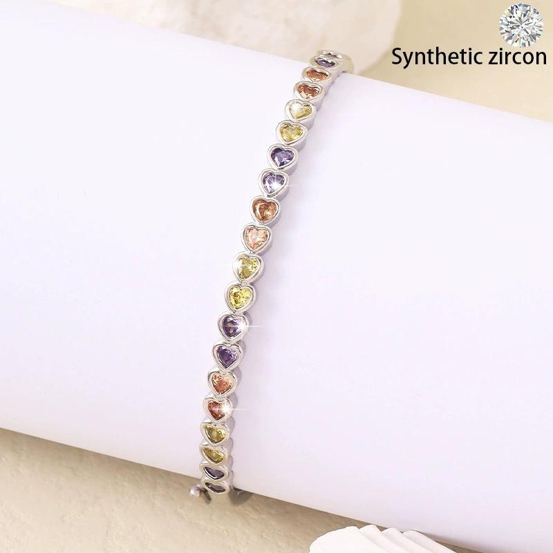 High-End Zircon Copper Bracelet, Love Diamond-Encrusted Color Exaggerated Fashion High-End Bracelet