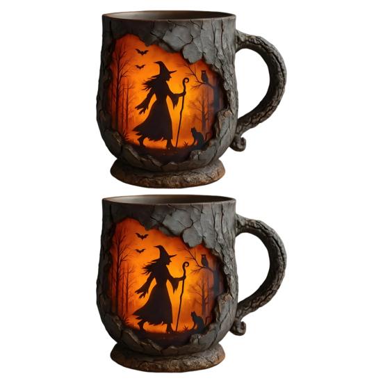 Yousheng Vintage Coffee Mugs Mystical Witch Bark Texture Mug Halloween Campfire Cup Outdoor Adventure Gift for Hikers Nature Lovers