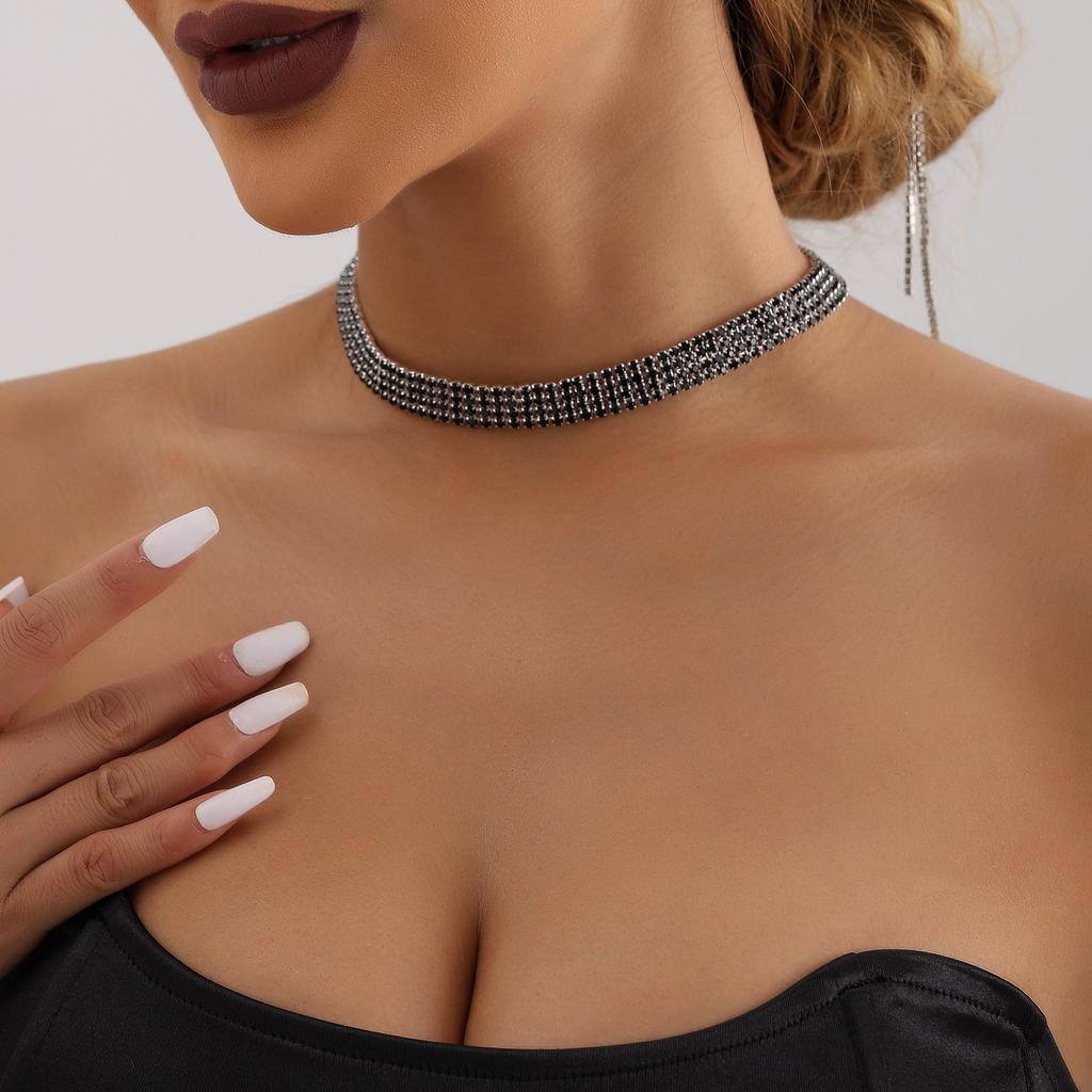 Accessories, Temperament Multi-Row Claw Diamond Chain Necklace, Women'S Banquet Accessories, Wind Black Full Diamond Necklace