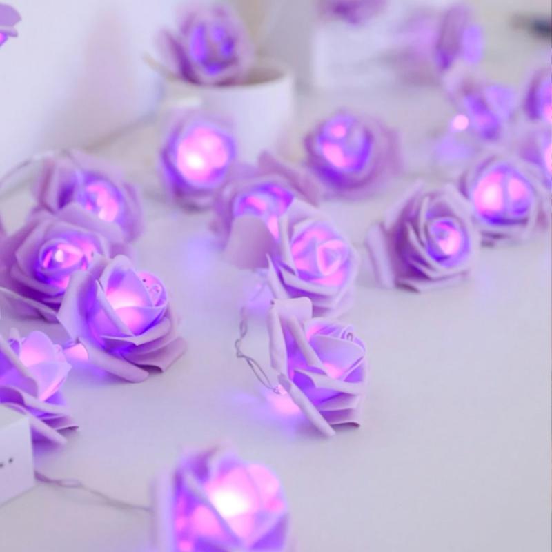 

1.5m 10leds Rose Flower String Lights Battery-powered Light for Bedroom Living Room Table Valentine s Day Romantic Atmosphere Battery not included фиолетовый