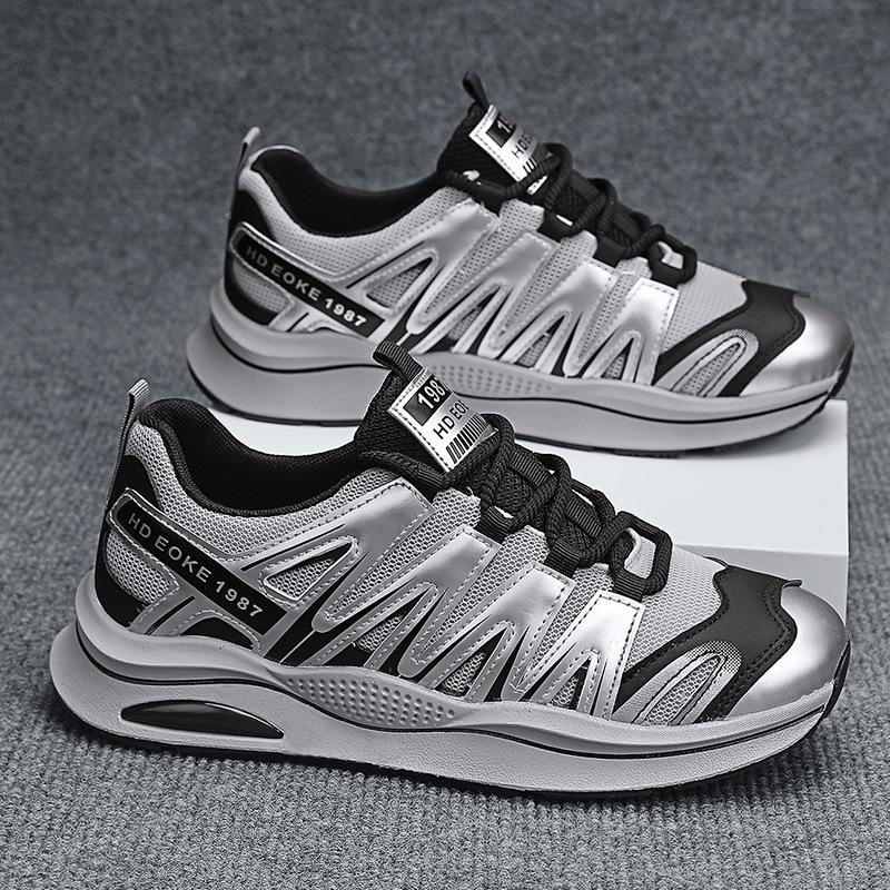 2024 Fashion New Leather Splicing Contrasting Color Low-top Dad Shoes Summer Mesh Breathable Running Sports Men's Shoes
