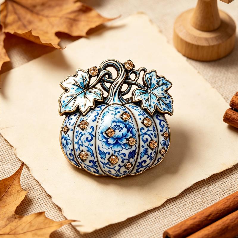 1Pcs Unisex Rhinestone Plants Halloween Party Brooch Pins Gifts Vintage Pearl Pumpkin Brooches For Women