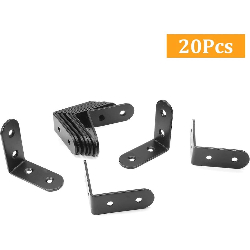 20Pcs Black L Bracket 1.5 Inch, 40mm Stainless Steel Right Angle Corner Brace with Screws for Wood Furniture Shelves