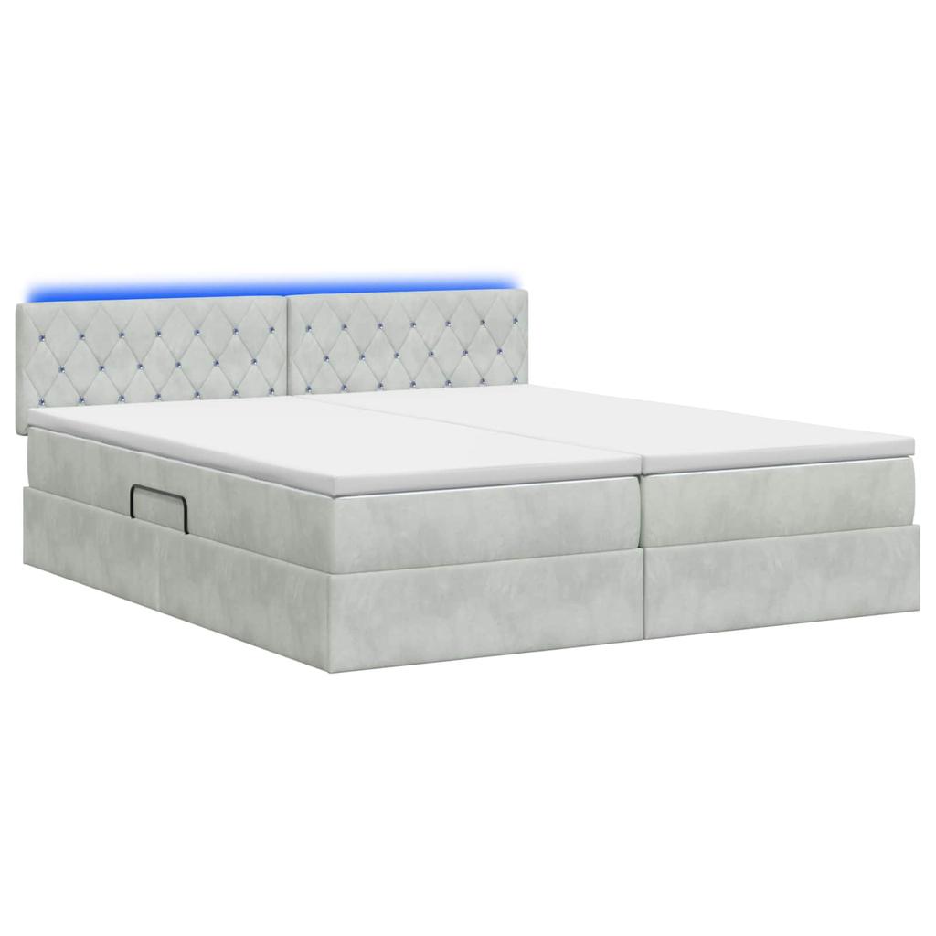 LED Storage Bed with Mattress Light Grey 180 X 200 Cm Velvet