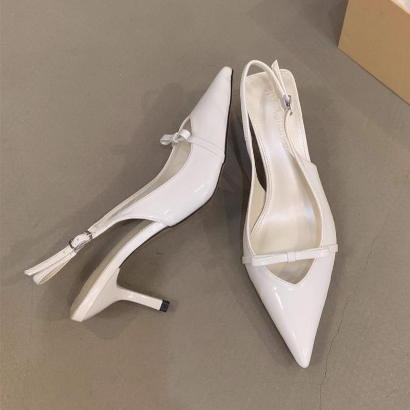 

Fashion Spring New Baotou Sandals Women s Fashion Pointed Head Shallow Mouth Butterfly Knot Anti-slip Wear-resistant High Heels 35