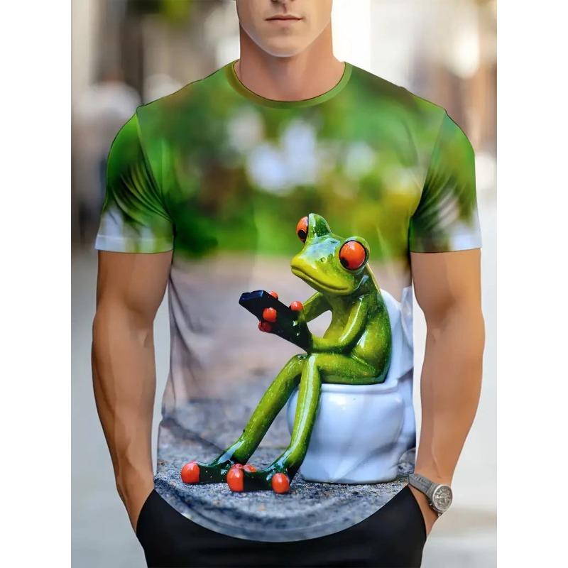 Funny Frog Graphic 3D Printed T-shirts Summer Casual Sport Round Neck Short Sleeved Men's T-shirts
