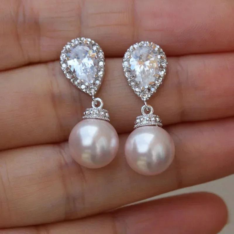 High-End And Fashionable Ocean Pearl Earrings, Set With Cubic Zirconia Women'S Luxurious Fashion Jewelry