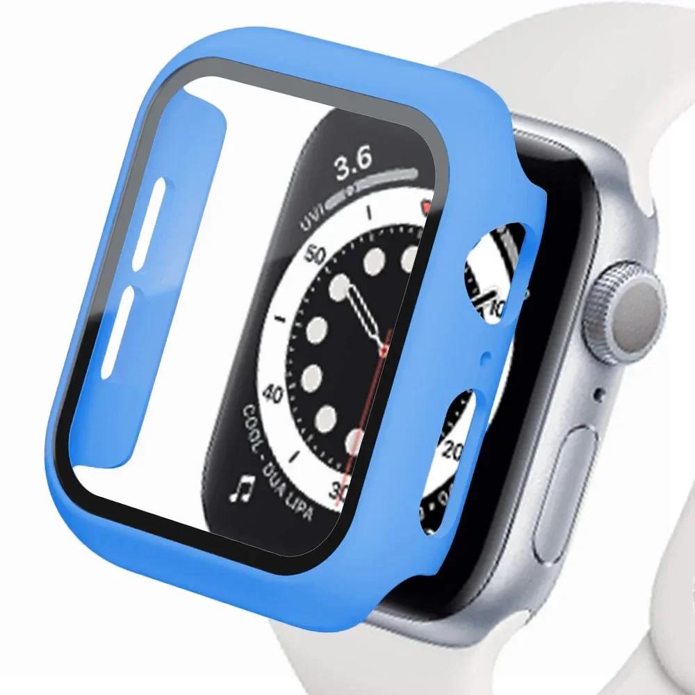 Tempered Glass+cover For Apple Watch 9 8 41mm 45mm 42mm 38mm PC Bumper Screen Protector Case iWatch Series 7 6 5 4 Se 44mm 40mm