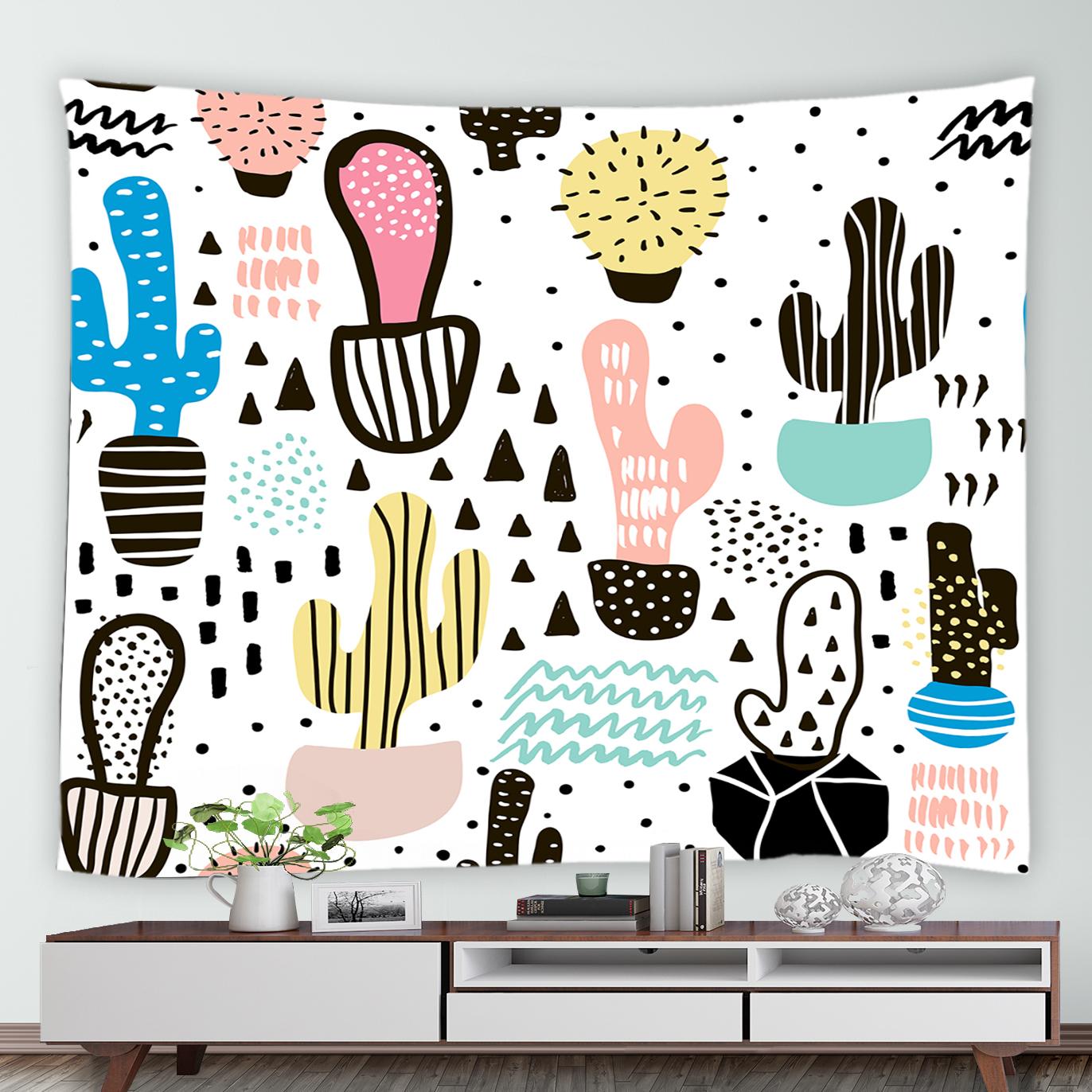 Гобелен с тропическим кактусом и зеленым растительным принтом для дома — фото 10