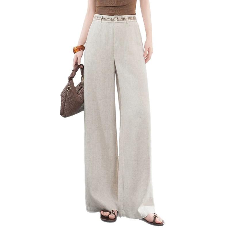 Fashion linen wide-leg pants women's 1116 summer new high-waisted loose and thin straight-leg pants fashion casual pants