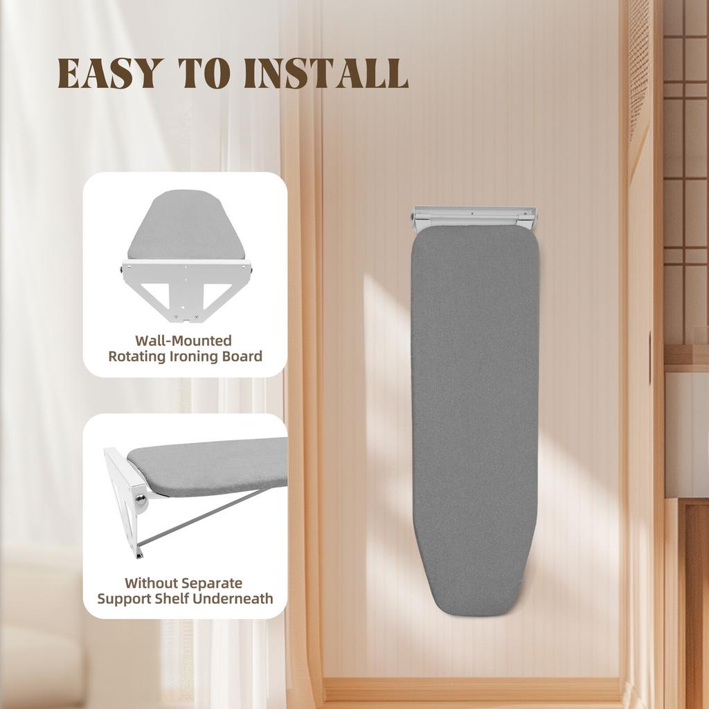 Wall Mounted Rotating Ironing Board, Foldable Space Saving with Iron Cord Holder & Internal Locking Mechanism, 39.3 inch Length