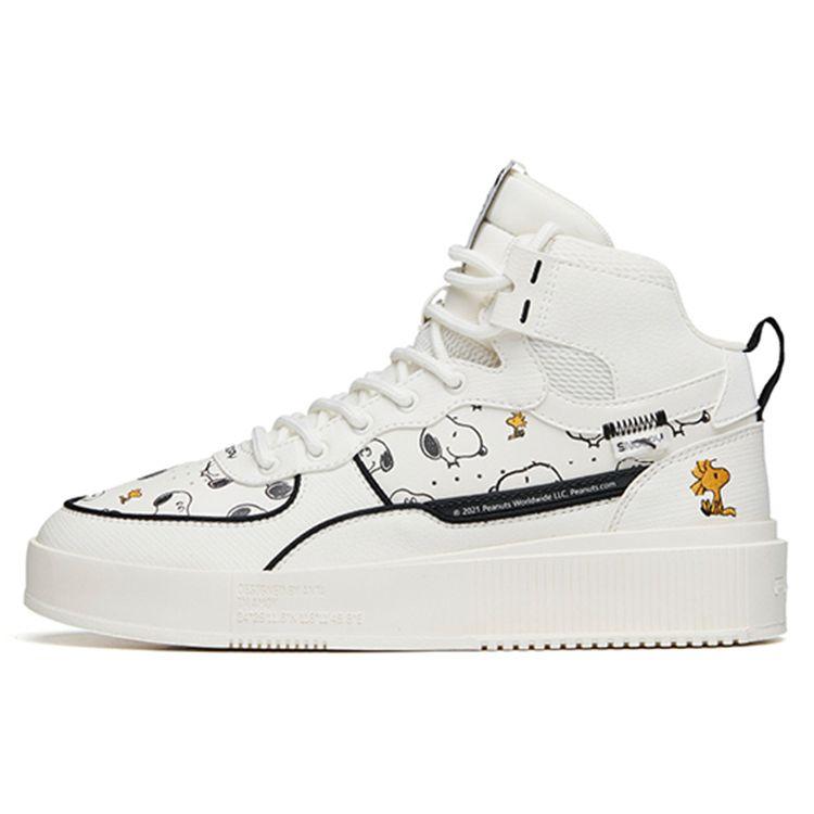 ANTA High Top Skate Shoes White Black Snoopy Women 922138011-8 36