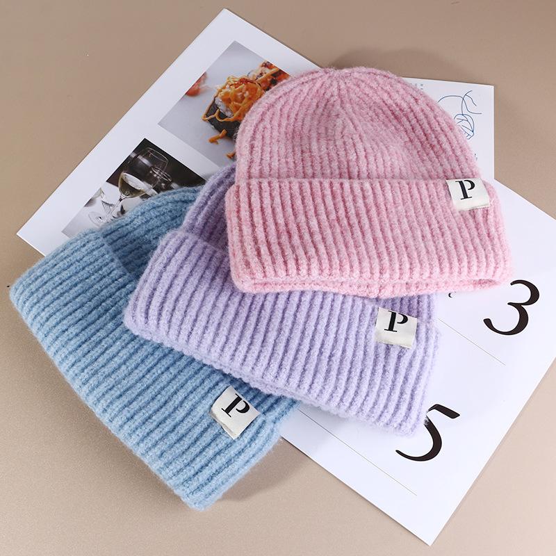 Autumn and Winter Warm P Letter Versatile Knitted Hat Korean Style Fashionable Face show Small Wool Hat Outdoor Ear Protection Cold