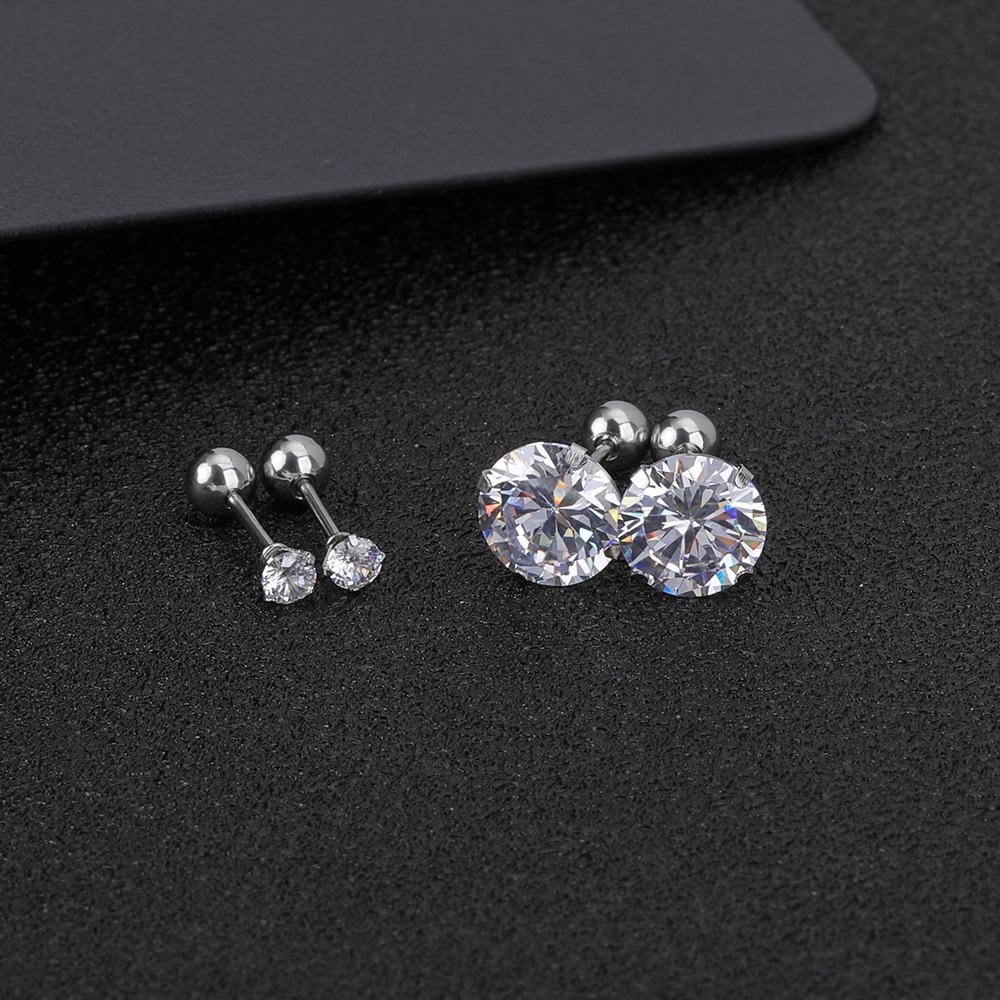 Sun-Inspired Zircon Cartilage Stud Earrings - Stainless Steel Four-Prong Set with Disc Design