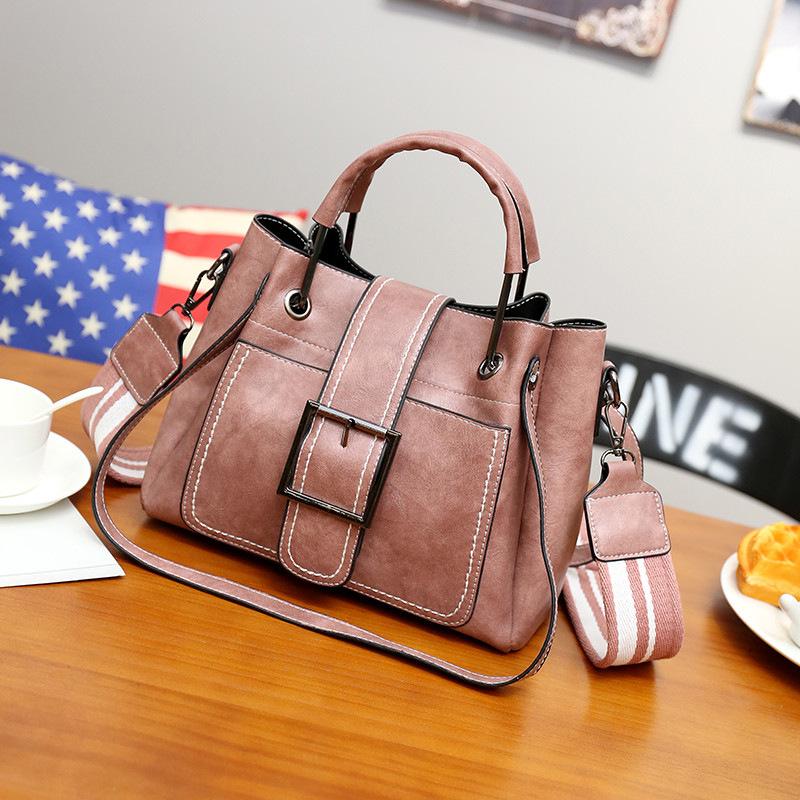 

Модная сумка-ведро Модная ретро кожаная сумка через плечо из масляного воска Большая вместимость сумка через плечо Женская металлическая женская сумка розовый