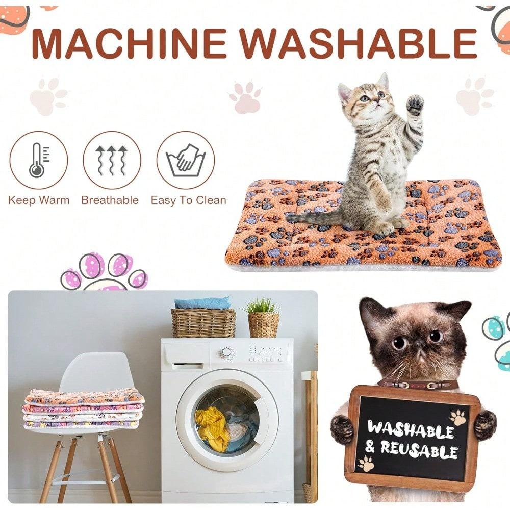 4 Pack Ultra Soft Dog Cat Bed Mat with Cute Prints Reversible Fleece Dog Crate Kennel Pad Cozy Washable Thickened Guinea Pig Pet Bed Mat