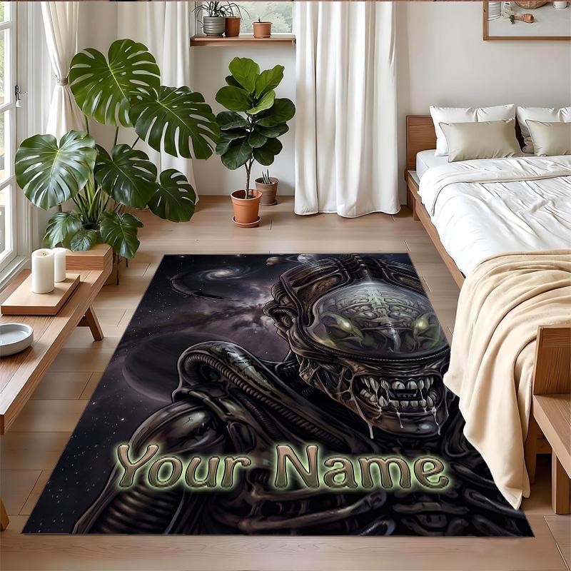Crystal Velvet Rug Custom Name Text, Soft Non Slip Floor Mat Home DecorAlien Xenomorph