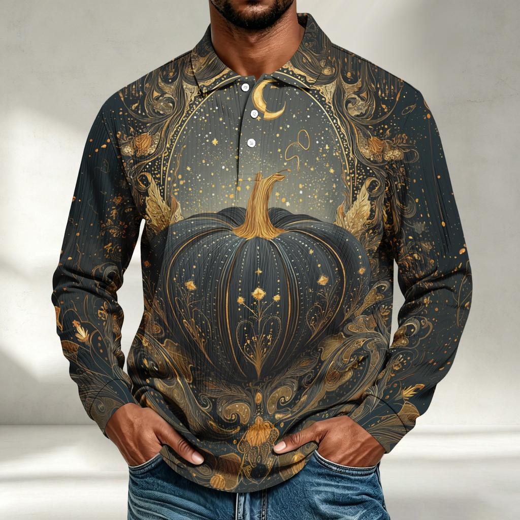 Men's Long Sleeve Shirt Halloween Print Loose Fit Casual Top