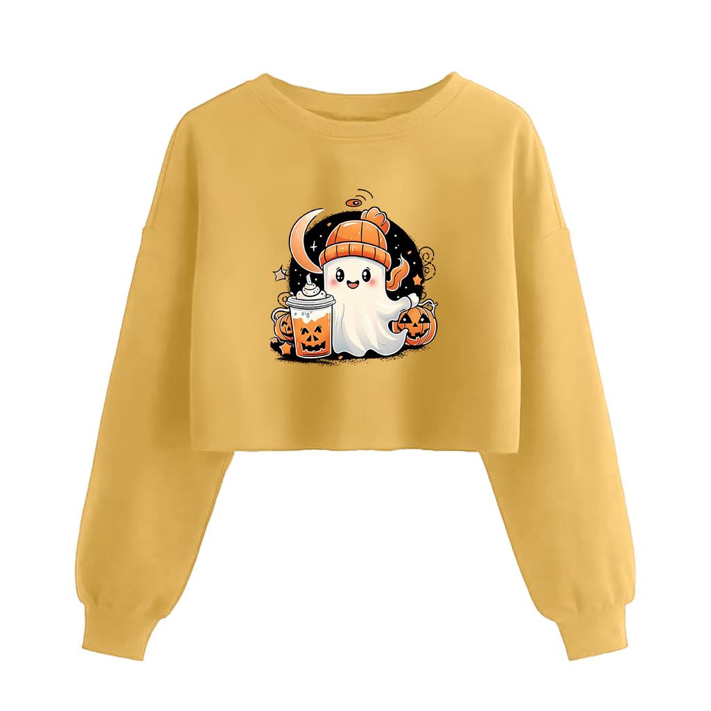 Women's Fashion Halloween Printed Navel-Exposed Long Sleeve Pullover Sweatshirt